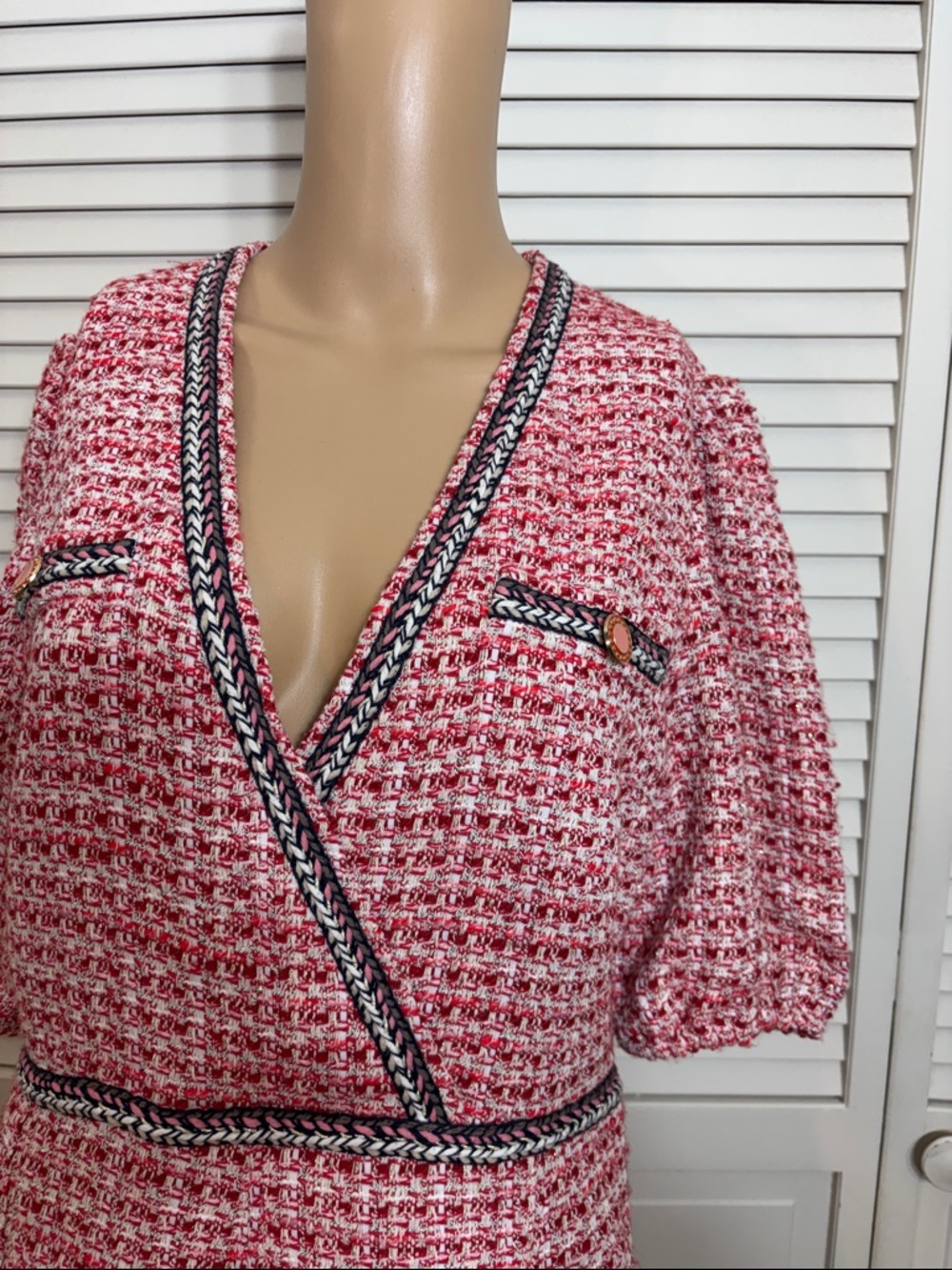 NWT Maje Renetia Tweed Puff-sleeve Minidress in Pink Large - Picture 5 of 16